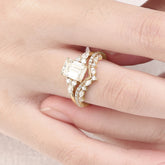 Luxury Vintage 4-Prong Emerald-Cut Moissanite Ring Set